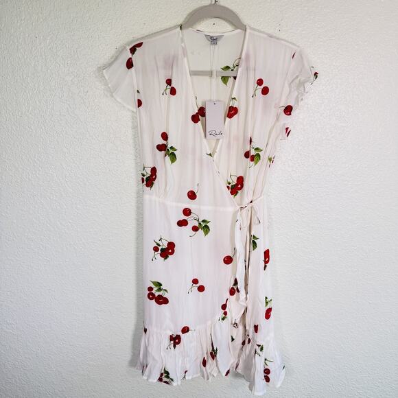 Rails Dresses & Skirts - Rails Koreen Wrap Dress Womens Small Cherry Bloom Print Ruffle Summer Tie White